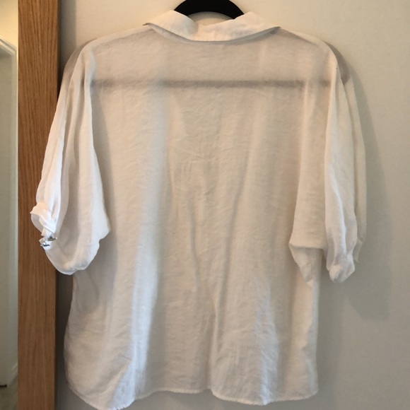 White Button Down Blouse with Gathered Puff Sleeve - Picture 8 of 9